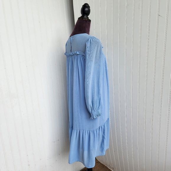 ZARA GIRL'S KIDS DRESS BLUE LONG SLEEVE  RUFFLE TIERED Sz  13-14 - Picture 5 of 13